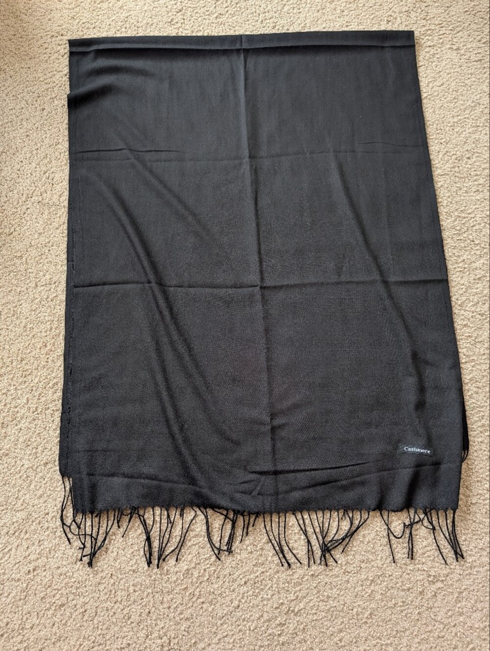 Black Light Weight Cashmere Scarf with Fringe